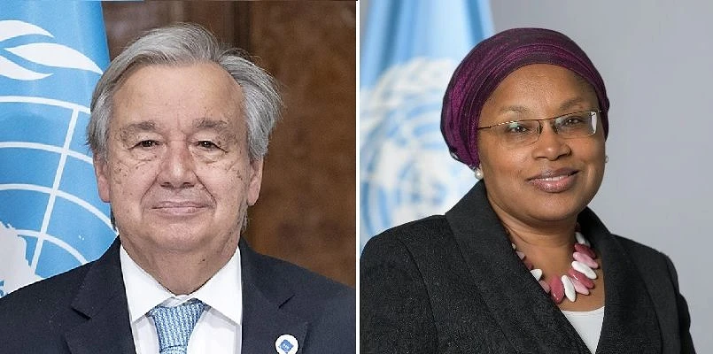 António Guterres ENSZ-főtitkár és Alice Wairimu Nderitu, az ENSZ népirtás megelőzésével foglalkozó különleges tanácsadója. | wiki/twit